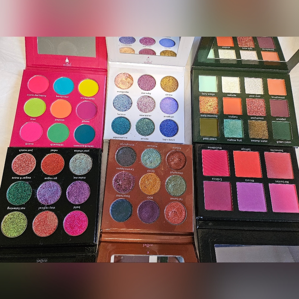 It's Bel Cosmetics eyeshadow palettes x5 and blush palette